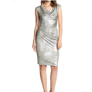 Vince Camuto Metallic Cowl Neck Cocktail Holiday Dress Silver Size 4 NWT